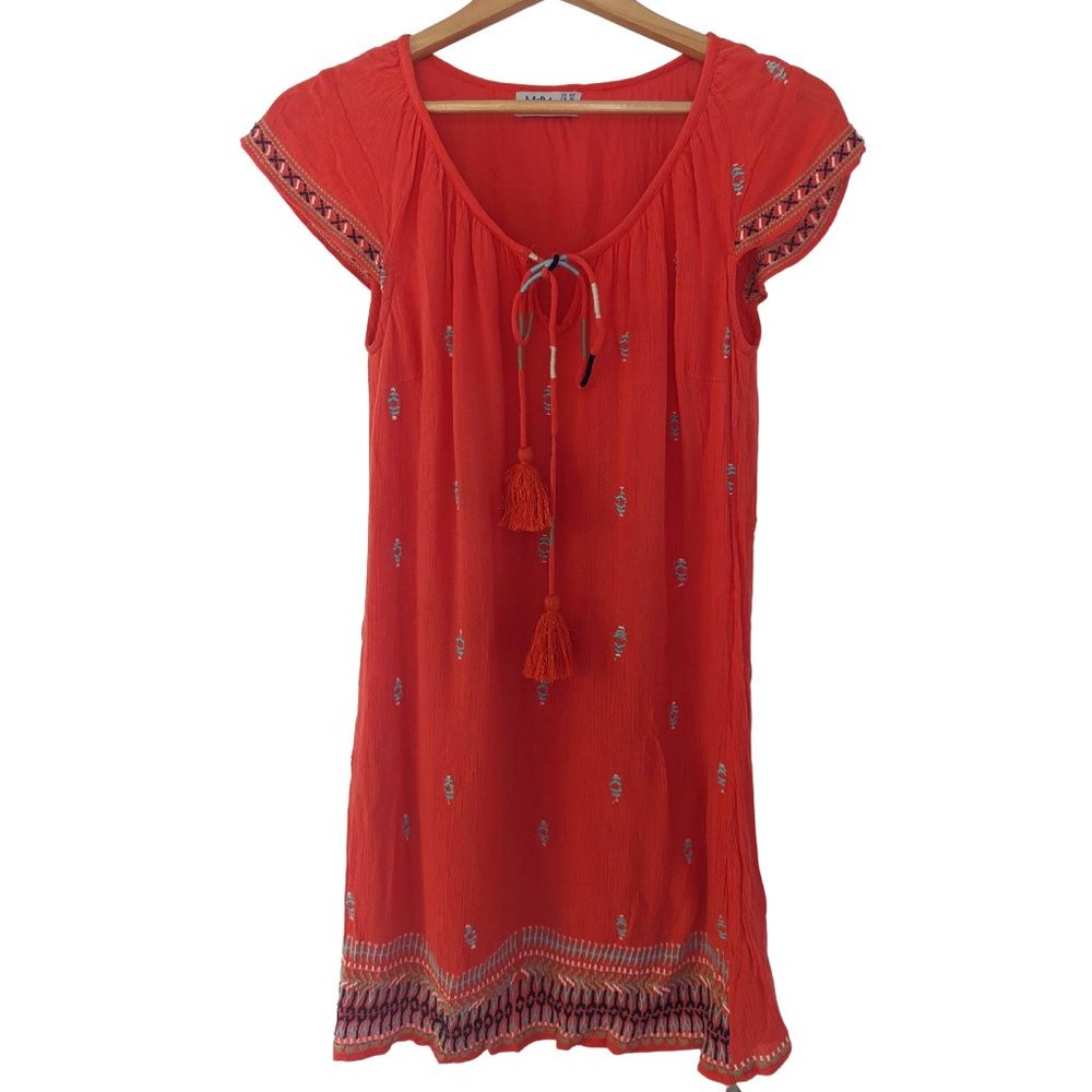 Md'M | Women's Short Coral Pink Boho Dress With Embroidery | Size 4